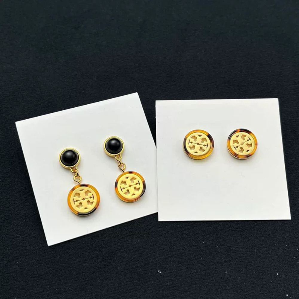 Tory Burch Gold Plated Resin Inlay Round Hollow Stud Earrings